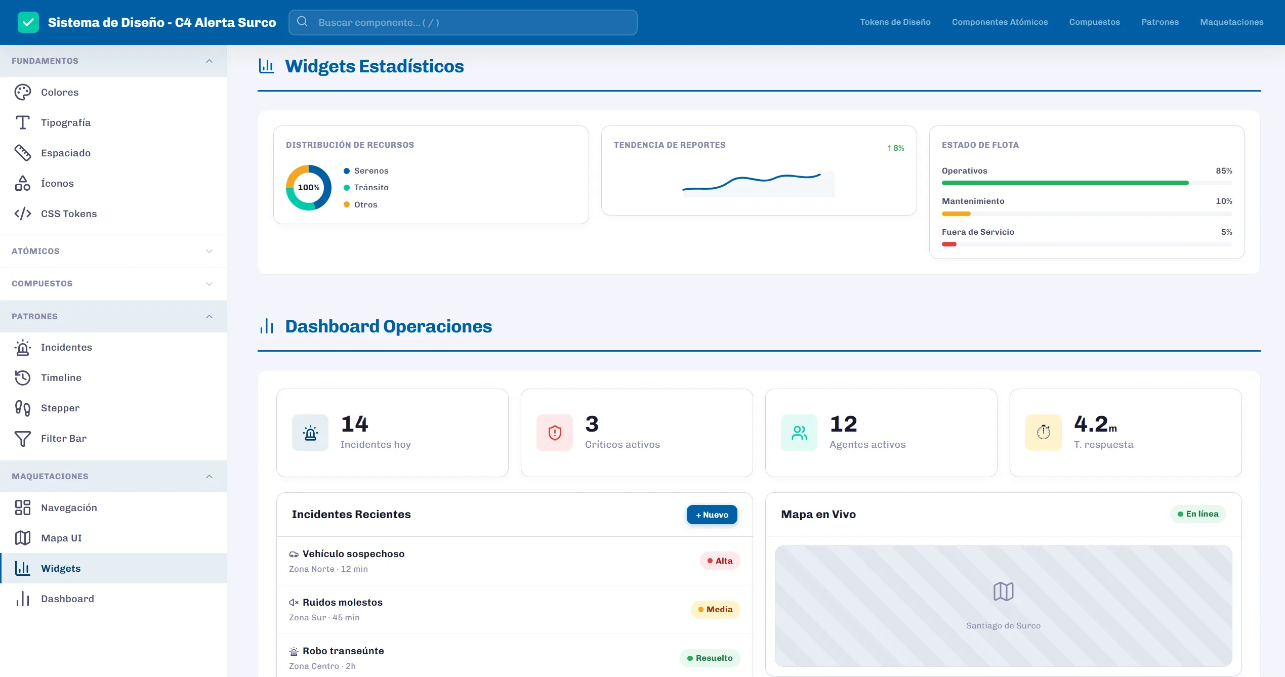 Maquetaciones: dashboard operativo con KPIs y mapa