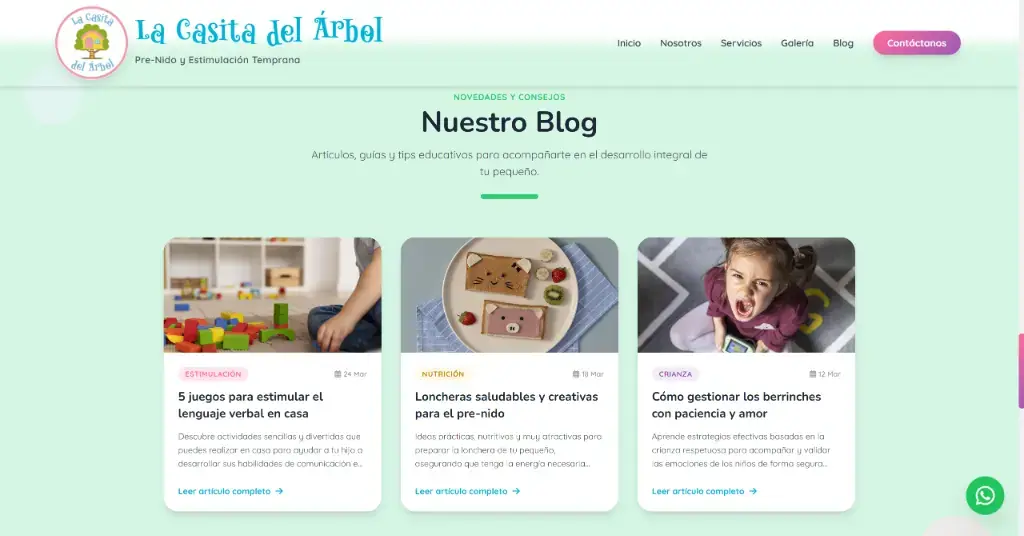 Diseño de la sección Blog