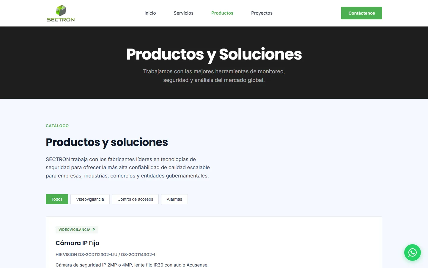 Catálogo de productos con filtros por categoría